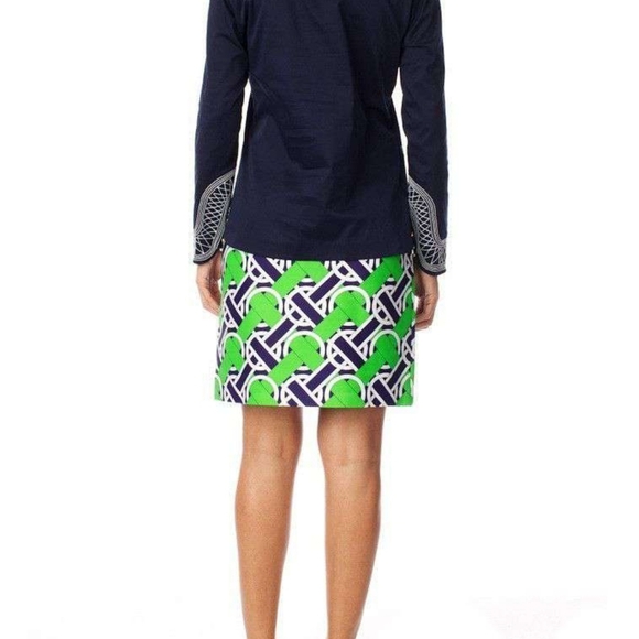 Elizabeth McKay Navy Green Patterned Silk Preppy Skirt Sz 10 WSK133 - Picture 2 of 8